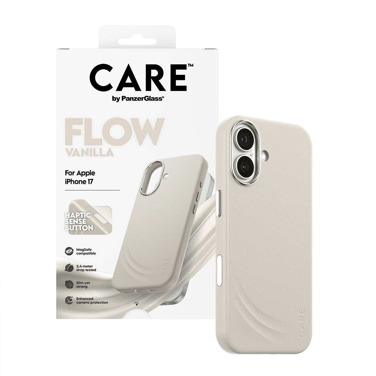 CARE™ by PanzerGlass® Flow Case Vanilla w. Haptic Button & MagSafe iPhone 17